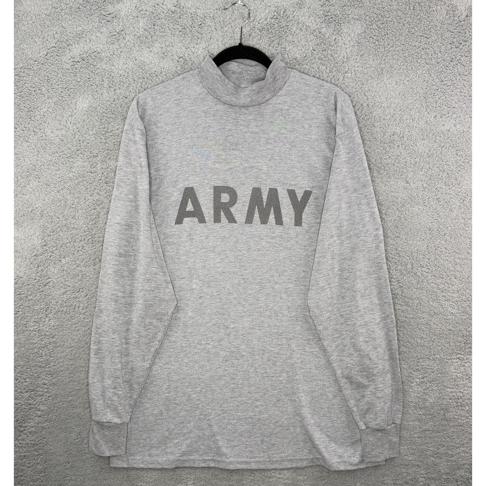 Vintage US Army Longsleeve Turtleneck Mock Neck T-Shirt Gray Sz Large 42-44 EUC